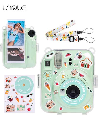 Buy 3 Pack Clear Camera Case Compatible with Fujifilm Instax Mini 12 Instant Camera, Mini 12 Hard Case with Photo Pocket Holds on Back and Adjustable Shoulder Strap & Cute Camera Sticker (Green) in Saudi Arabia