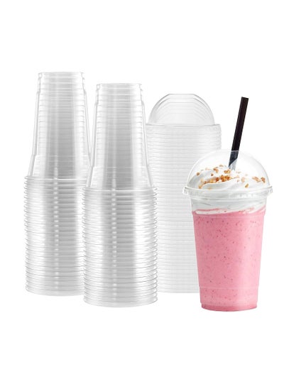 Buy 25pcs-Pack of 22oz Clear Disposable Plastic Cups with Dome Lids Ideal for Smoothies, Coffee, Water, and Juice in UAE