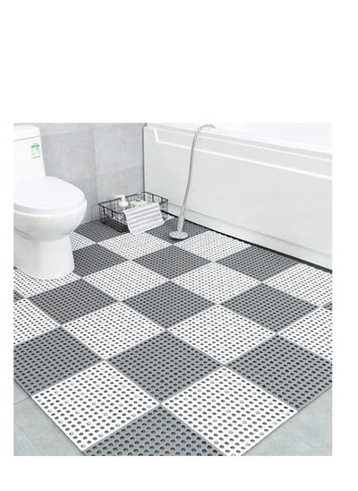 Buy 12PCS Bath Mat Non Slip Shower Mat Bathroom Mats Bathroom Rugs Interlocking Soft Floor Mats DIY Floor Mat with Drain Holes for Home Kitchen Bathroom Shower Pool Balcony (Ordinary 6pcs Gray+6pcs White) in Saudi Arabia