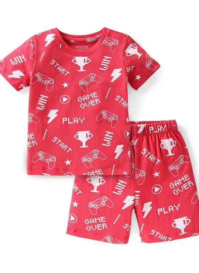 اشتري Babyhug Cotton Knit Half Sleeves Night Suit/Co-ord Set With Video Game Console Print - Red(3-6Y) في الامارات