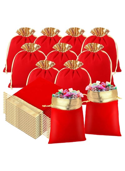 اشتري Velvet Jewelry Bags,20 Pcs with Drawstrings Velvet Pouches Golden Soft Packaging Pouches, for Candy Presents Wedding Party Birthday Thanksgiving, Jewelry Velvet Lucky Bag (Red Golden, 3.9 x 4.7") في السعودية