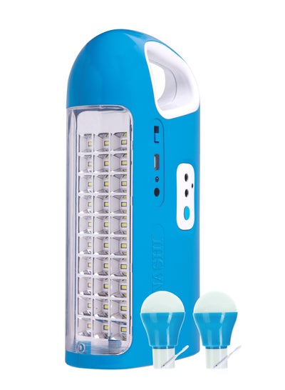 Buy Rechargeable LED Lantern with 2Pcs 5w LED Bulb 2 in 1 Combo Pack SEL-727B Blue And White in UAE