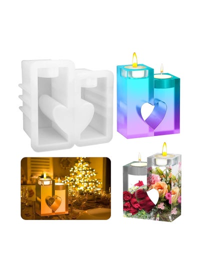 Buy 2PCS Candles Holder Resin Mold Love Heart Candlestick Silicone Moulds Tea Light Holder DIY Epoxy Decoration Crafts Casting Molds for Couples Valentine's Day Home Candle Decor in Saudi Arabia