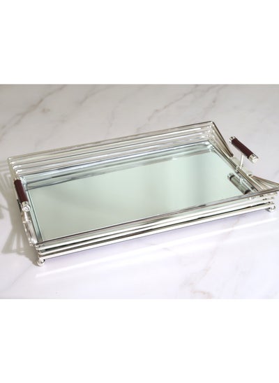 Buy Decorative tray with handles for the living room kitchen coffee table or any food tray silver color in Saudi Arabia