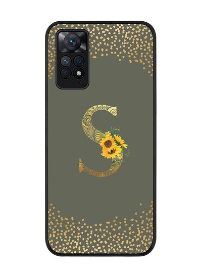 Buy Rugged Black edge case for Redmi Note 11 4G/Redmi Note 11S Slim fit Soft Case Flexible Rubber Edges Anti Drop TPU Thin Cover - Custom Monogram Initial Letter Floral Pattern Alphabet - S (Olive Green ) in UAE