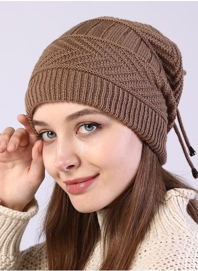 اشتري Women Winter Slouchy Beanie Outdoor Warm Stocking Hat Thick Knitted Skull Hats Multifunctional Hat for Scarves Mask Khaki في الامارات