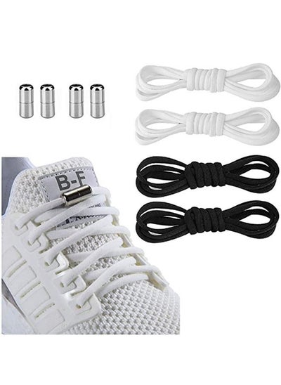 اشتري 2 Pairs Elastic No Tie Shoe Laces White/Black في الامارات