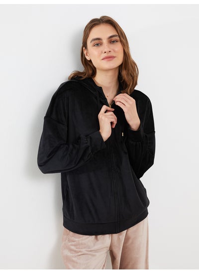 Buy Hooded Regular Long Sleeve Velvet Women's Pajama Top in Egypt