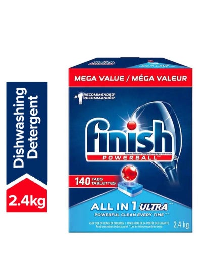 Buy 140-Piece Powerball Automatic Dishwasher Detergent All in 1 Ultra Powerful Clean Tablets/Pods 2.4 kg in UAE