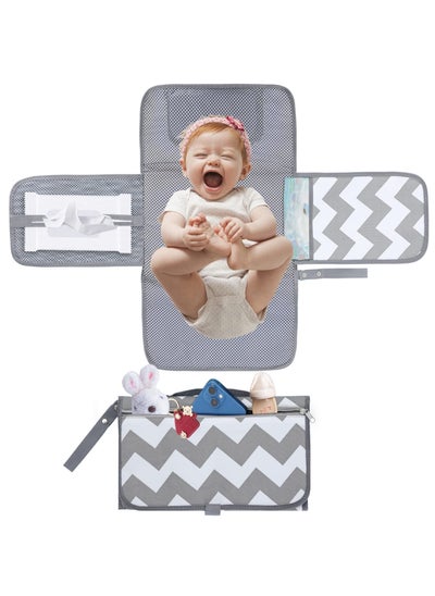 اشتري Baby Portable Diaper Changing Pad, Baby Changing Pad & Diaper Changer Travel Bag, Smart Design Baby Changing Mat, Waterproof Travel Diaper Changing Kit, Gifts for Baby Shower (Grey Wave) في السعودية