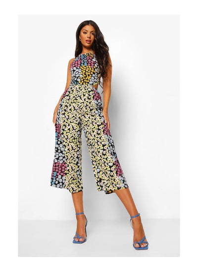 Buy Floral Tie Neck Cut Out Cropped Jumpsuit in UAE