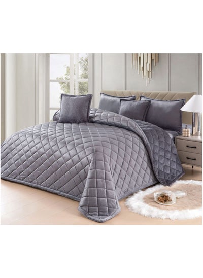 Buy Single winter quilt set, two sides system, velvet face and soft fur face, 4 pieces, light fixed filling, quilt size 160 x 210 cm in Saudi Arabia