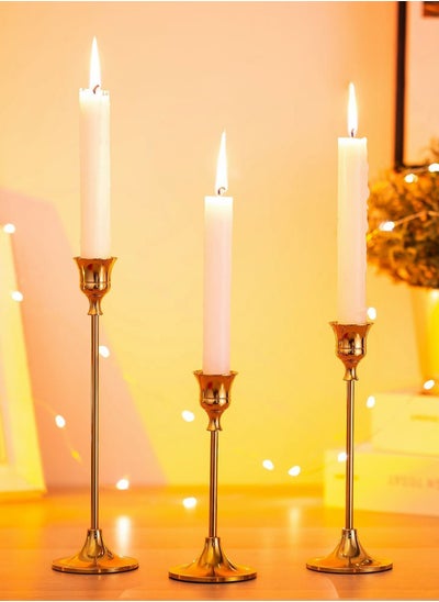 Buy Gold Candle Holders for Candlesticks Set of 3 Taper Holders, Tall Metal Candlestick Wedding, Table Centerpiece, Home Decor, Dining, Party, Fits 3/4 inch Thick Candles in UAE