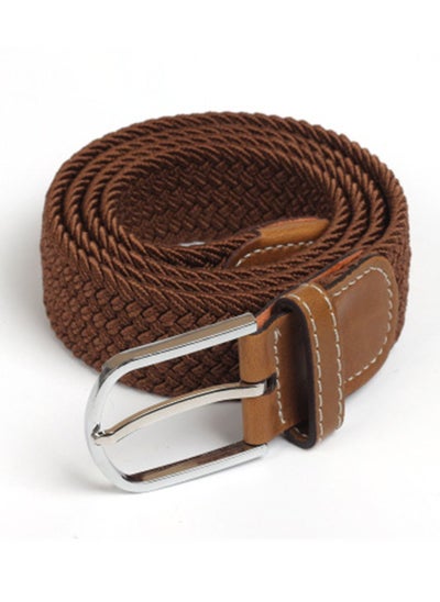 اشتري 105-110cm Elastic Braided belt Needle Buckle Elastic Belt Casual Canvas Brown في الامارات