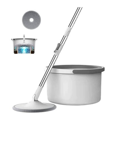 Buy Yuniverse Spin Mop Bucket Set 360° Flat Mop With Self-Separation Dirty And Clean Water System 2 Piece Microfiber Pad Extended Handle -MOP16319 in UAE