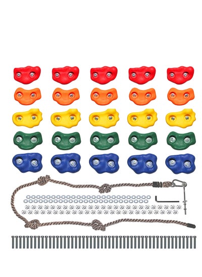 اشتري حوامل تسلق الصخور للأطفال، مجموعة تسلق الجدران الصخرية الداخلية والخارجية مع أدوات تثبيت، وحبل معقود و25 مقبضًا، وملحقات ساحة اللعب في السعودية