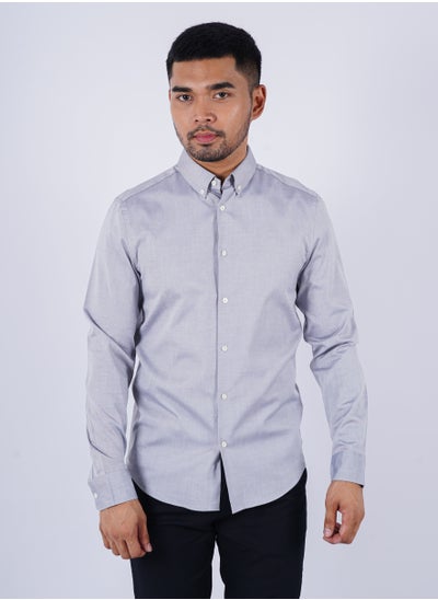 Buy Men’s Button Down Long Sleeves Plain Shirt in Light Grey in UAE