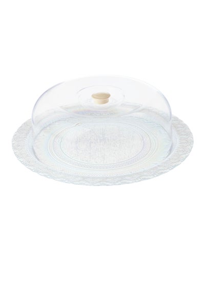 Buy Cake plate glass with plastic cover 30 cm in Saudi Arabia