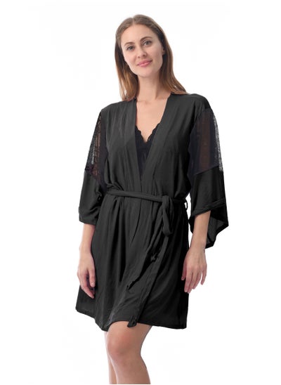 Buy Elegant and Comfortable Sleepwear Robe Black in UAE