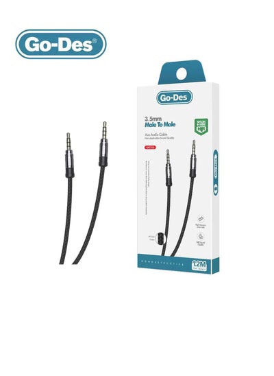 Buy Go-Des Nylon Male to Male Aux Audio Cable 1.2m  GAC-215 - Black in Saudi Arabia