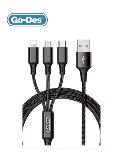 Buy Go-Des Nylon Braided 3 in 1 Quick Data Cable GD-UC511 - Black in Saudi Arabia