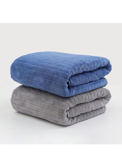 Buy Microfiber Towel 90X160 Cm 2 Pcs Bath Towel Microfiber Soft, Durable And Light Weight (Grey X Navy Blue) in Saudi Arabia