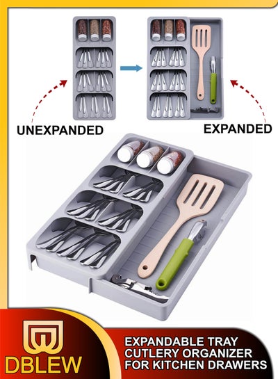 Buy Expandable Kitchen Drawer Organizer Adjustable Large Cutlery Tray And Utensil Holder Divider Storage for Silverware Flatware Knives Spoons Fork in UAE