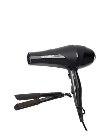 Buy Olsenmark 2-in-1 Professional Hair Styling Kit Dryer, Straightener, 2 Speed and 3 Level PTC Heater, DC Motor in UAE