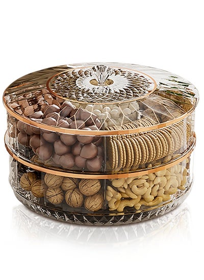 اشتري Double Layer Candy and Nut Serving Tray Rotating Snack Tray with Lid 6 Compartments Plastic Food Storage Organizer Box في السعودية