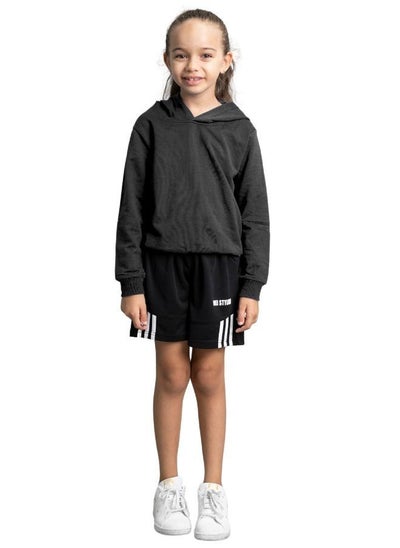 Buy Kids unisex Hooded T-Shirt- Solid Black Long Sleeve Hoodie in UAE