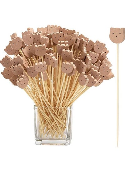 Buy Fruit Toothpick, 100Pcs Handmade Bamboo Skewer Cute Bear Food Picks Party Frilled Toothpicks for Appetizer Fruits Dessert, Sandwich Decoration Sticks Disposable in UAE