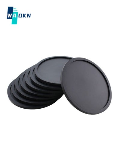 Buy Beverage Coasters Set of 8, Silicone Coasters Tabletop Protection, Suitable for Any Table Type, Wooden, Stone Tables, Dishwasher Safe, Beverage Coasters Fit Any Size Water Glass (Black) in UAE