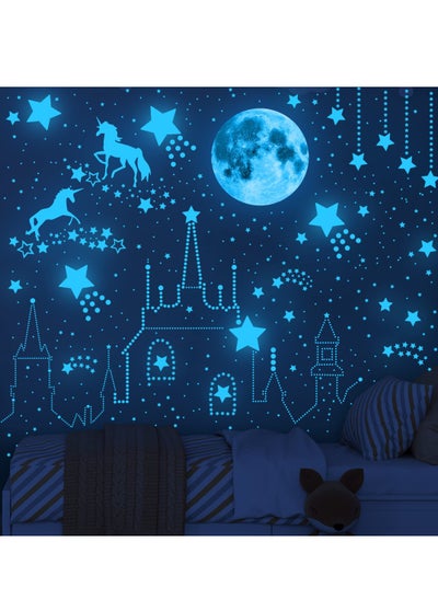 اشتري 893 Pieces Glow in The Dark Stars for Ceiling Self Adhesive Unicorn Stars and Moon Starry Sky Stickers Wall Decoration Light Sticker for Glow Decorations for Boys Girls BedroomBlue في السعودية