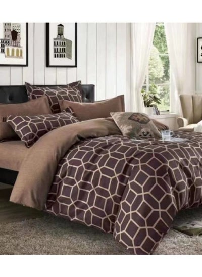 Buy 6-Piece King Size Duvet Cover And Fitted Bed Sheet Set Cotton Multicolour 220x240cm in UAE