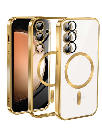 Buy Magnetic Cover Samsung Galaxy S24 Case Compatible with MagSafe, Military Grade Shockproof Silicone Phone [Camera Cover], Transparent Gold in Egypt