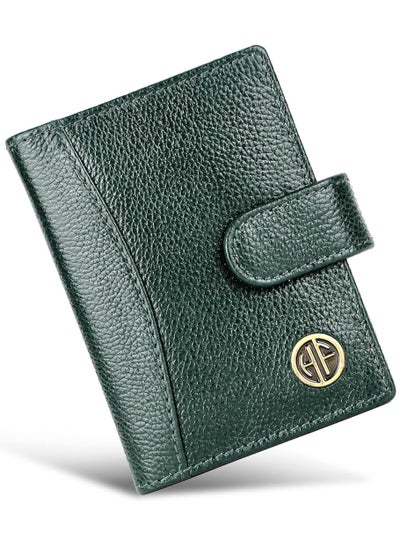 Buy Leather Card Holder for Men, Credit Card Holder, Slim Bi-Fold RFID Protected Credit Card Wallet for Men with 18 Card Slots, Metal Snap Button - Green | CC602_GRN | 845W in UAE