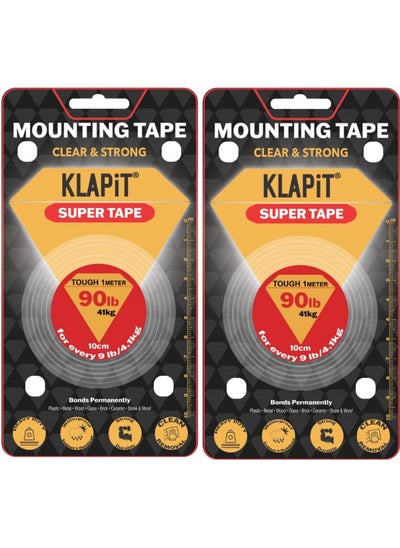 Buy KLAPiT SUPER TAPE Double Sided Heavy Duty Mounting Tape Holds 90 Pounds Or 41Kg Using Enhanced Nano Technology. Waterproof Clear Tape For Wall, Wood, Tile, Stone, Glass, Metal, Acrylic (1Pc Pack) in UAE