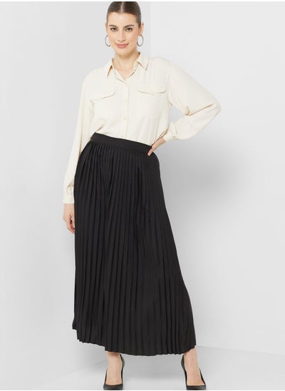 Buy Pleat Detail Solid Skirt in UAE