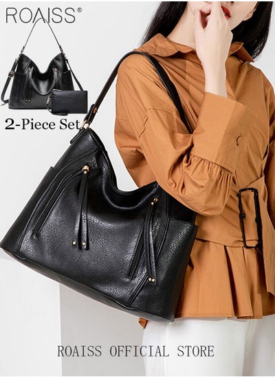 Buy Large Crossbody Bags Ladies Shoulder Handbags Purse Set for Women Hobo Totes PU Leather Purses and Handbags Shoulder Bag Vegan Leather Tote Black in UAE