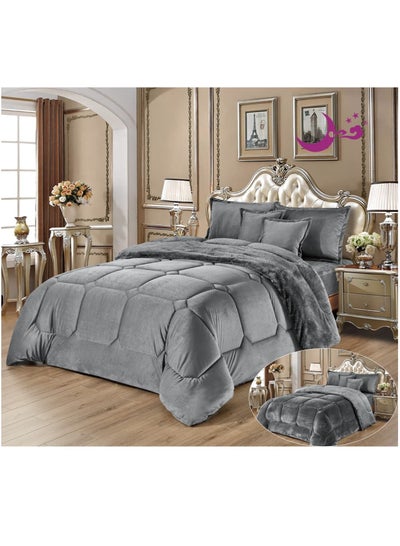 Buy Winter quilt set two sides one velvet face and one soft fur face 6 pieces medium filling excellent quality and practical 220 by 240 in Saudi Arabia