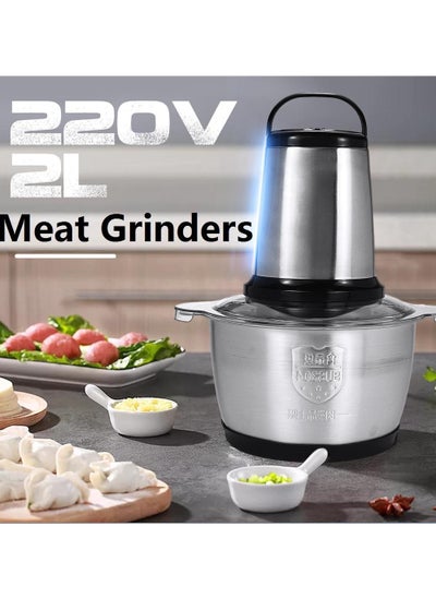 Buy 2 Speeds Stainless Steel Electric Chopper, 2L Meat Grinder Mincer Food Processor with Stainless Steel Blades, Multi-Function Kitchen Slicer for Vegetables, Fruits, and Meat in UAE