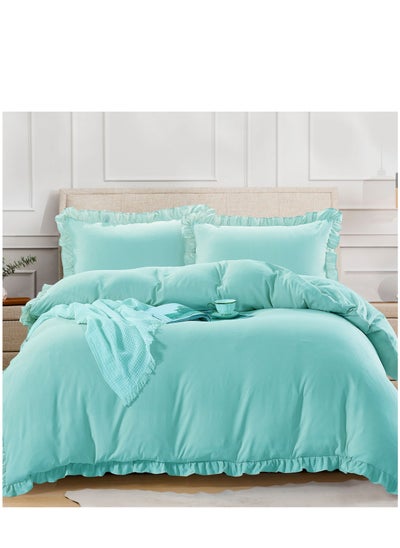 Buy 4-Piece Single Size Comforter Set with Ruffled Border and Removable Filler Turquoise in Saudi Arabia