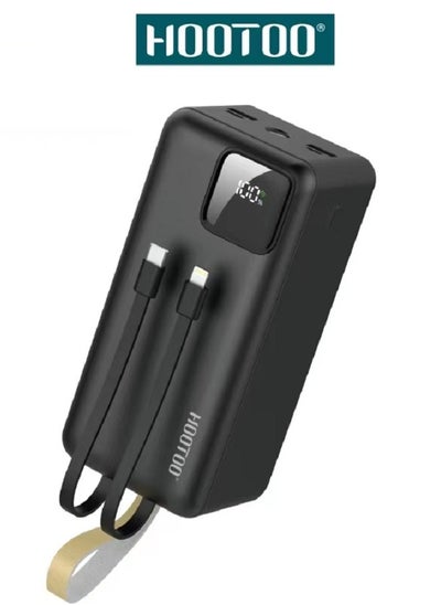 Buy Hootoo 50000mAh Power Bank with 3 Outputs (2 x USB-A, 1 x USB-C) and input (micro-USB), Two built-in cables, Battery digital Display, 22.5W Fast Charging, LED Flashlight and Carrying Strap. Black in Saudi Arabia