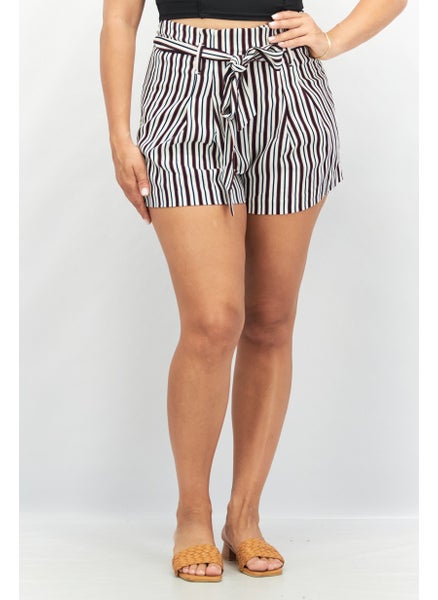 Buy Women Plaid Belted Shorts, Black/White Combo in UAE