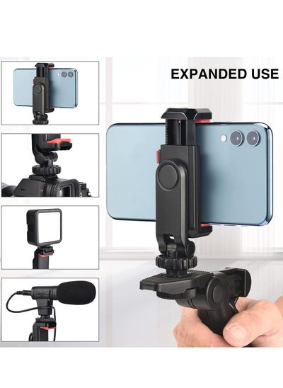 Buy Cell Phone Tripod Mount Adapter Holder, with 2 Cold Shoe Camera Phone Hot Shoe Holder Adjustable Rubber Pad Clip for iPhone Samsung Video Live Streaming Vlogging Rig in Saudi Arabia