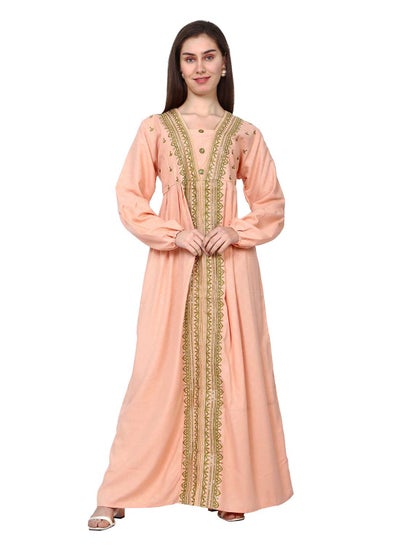 Buy UNIQUE THREAD EMBROIDERY LONG VISCOSE ARABIC KAFTAN JALABIYA DRESS in Saudi Arabia