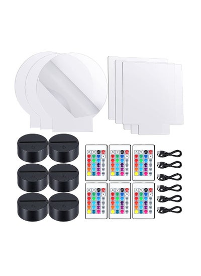 اشتري 3D Night LED Light Lamp Bases Including 6 Light Display Stands 6 Clear Acrylic Sheets 6 Remote Controls 6 Charging Cables Adjustable 16 Colors 4 Modes Acrylic Lamp Base 6 Sets Round Square Style في الامارات