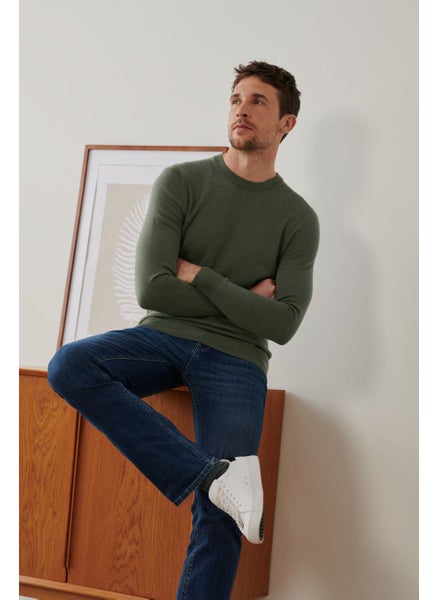 Buy Men Crew Neck Solid Long Sleeve Sweatshirts, Olive in UAE