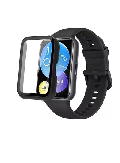 Buy Case Compatible with Huawei watch Fit 2, Anti Scratch Tempered glass with watch case protector (Black) in Egypt