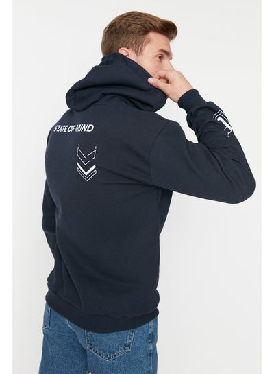 Buy Navy Blue Men's Relaxed/Comfortable Cut Sweatshirt with Text Printed and a Soft Pile Inside TMNAW23SW00024 in Egypt